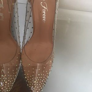 Beige diamond studded heels
